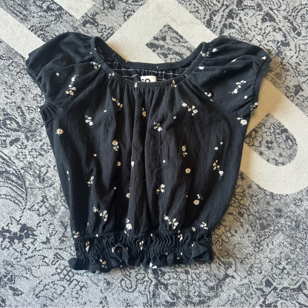 Black Floral Girl's Top